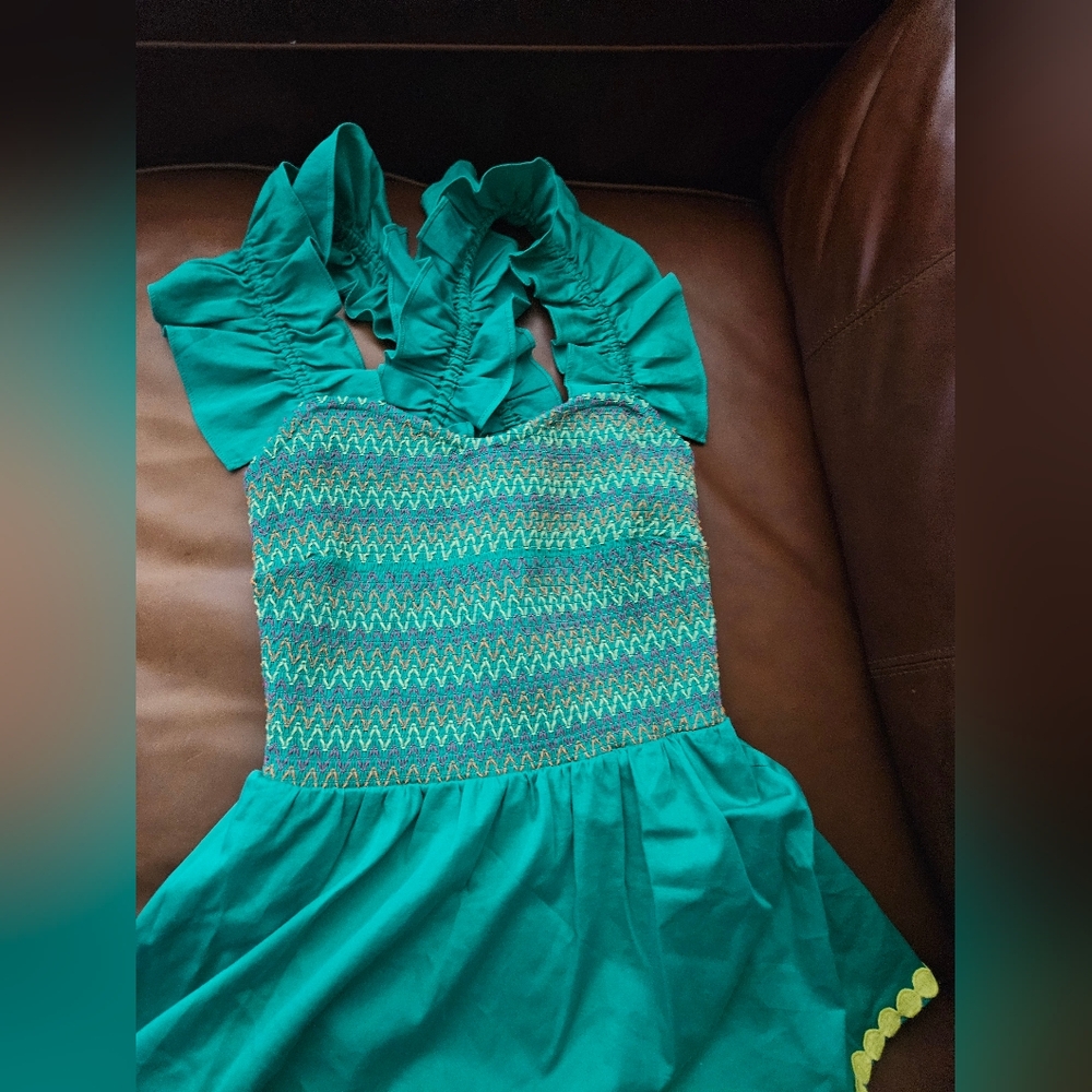 Alden Adair Euc Jade Green Frida Tiered Ruffle Smocked Midi Dress Sz S 4-6 - Picture 3 of 5